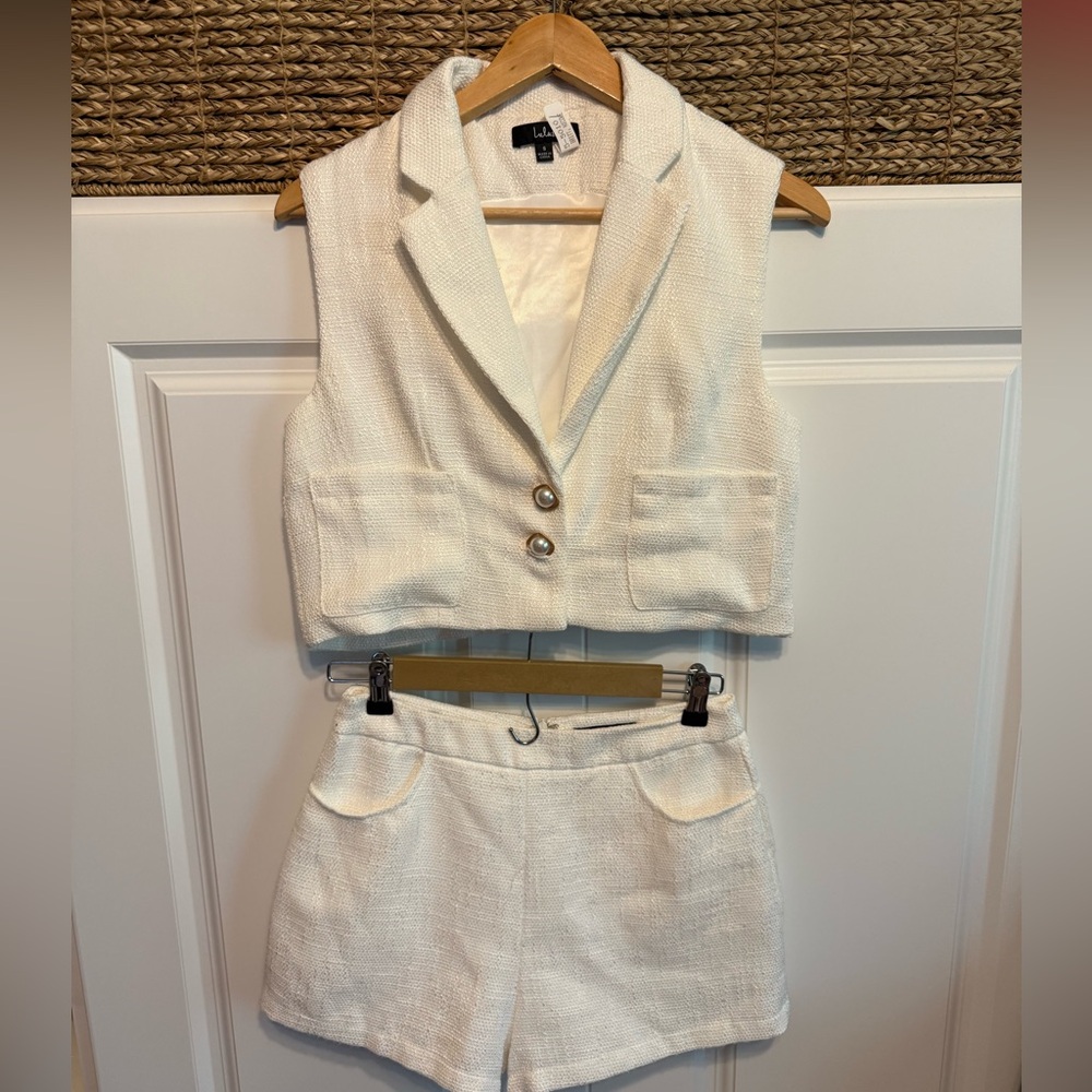 Lulu's Cream Tweed Vest and Shorts Set